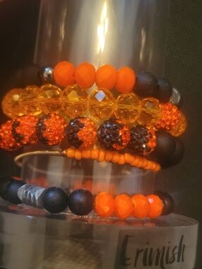 Erimish Stacked Orange and Black Beaded Bracelets
